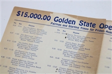 1940's $15000 Golden State Open Pairing Sheet And Starting Times