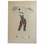 Original Water Color Drawing For Golf Outfit On Board