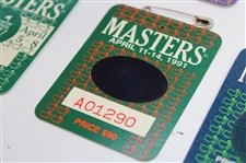 Nine (9) 1990's Masters Tournament SERIES Badges - 1990-1996 & 1998-1999