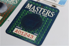 Nine (9) 1990's Masters Tournament SERIES Badges - 1990-1996 & 1998-1999