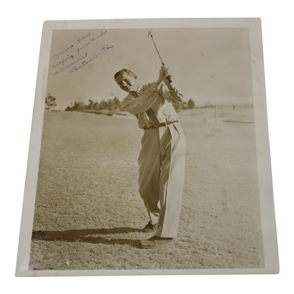 Horton Smith Signed Post Swing Photo w/Inscription JSA ALOA