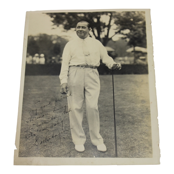 Walter Hagen Signed Oversize Photo Personalized To Herman Lang JSA ALOA