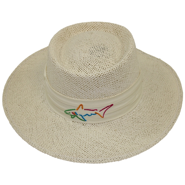 Greg Normans Personal New Shark Logo Tan Straw Gambler Hat - Unworn