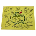 Palmer, Nicklaus & Player Big 3 Center Signed 2014 Masters Champions Dinner Flag w/31 JSA ALOA