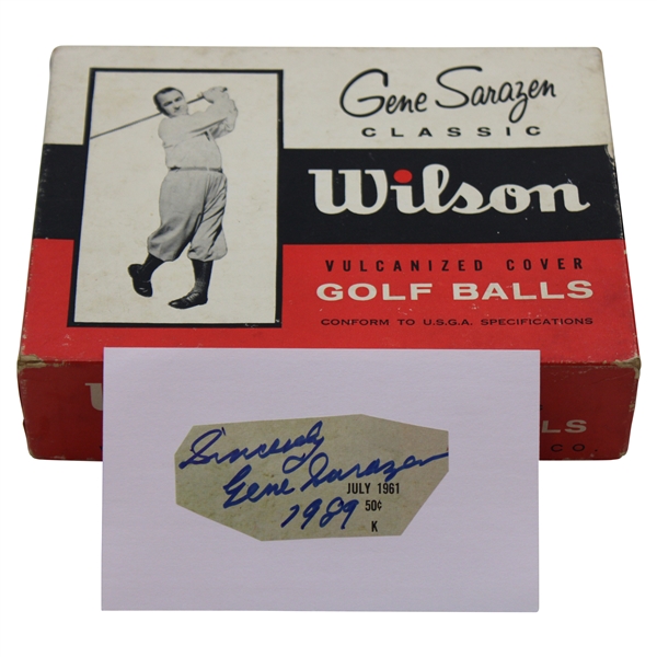 Gene Sarazen Classic Wilson Vulcanized Rubber Golf Ball Box W/Balls & Signed Cut Card JSA ALOA