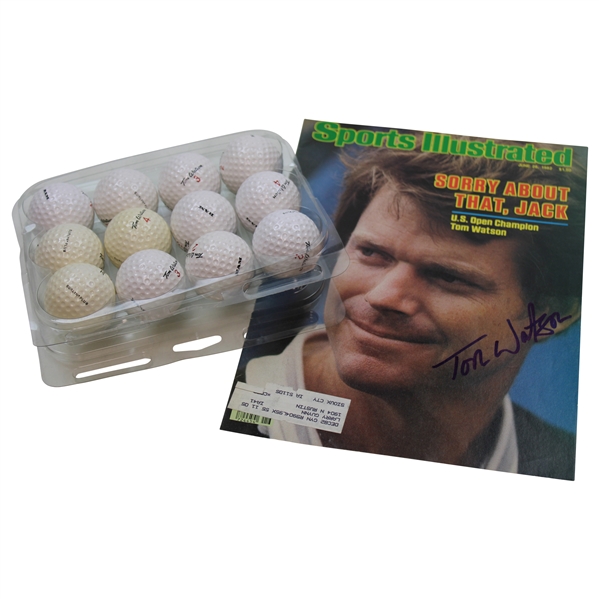 Tom Watson Signed Sports Illustrated Cover Only & 12 Tom Watson Golf Ball JSA ALOA