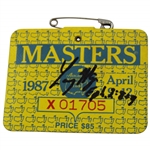 Larry Mize Signed 1987 Masters Tournament SERIES Badge #X01705 JSA ALOA