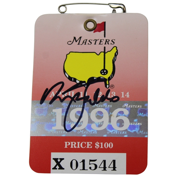 Nick Faldo Signed 1996 Masters Tournament SERIES Badge #X01544 JSA ALOA