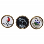 Three (3) Vintage British Open Ball Markers - Muirfield, Turnberry, St. Andrews