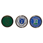 Three (3) Vintage British Open Ball Markers - Carnoustie, Royal Troon, St. Andrews