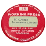 1967 PGA Championship at Columbine Tournament Director Working Press Badge