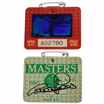 Bernhard Langer Signed 1985 & 1993 Masters Tournament SERIES Badges JSA ALOA