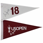 Wyndham Clark Twice Signed Undated US Open at LACC Double Pennant Flag JSA ALOA