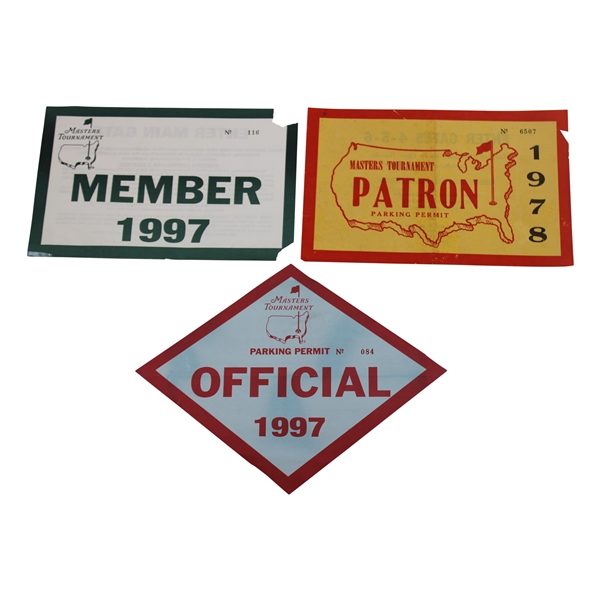 Two (2) 1997 Masters Parking Passes w/1978 Masters Parking Pass