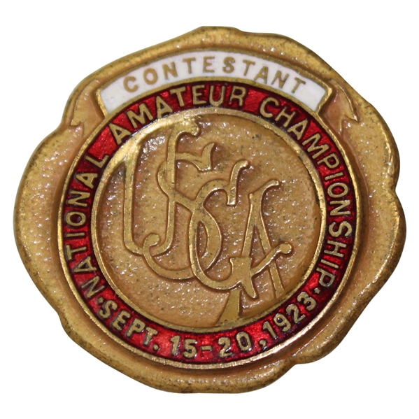 1923 US Amateur Flossmoor Country Club Contestant Badge - Max Marston defeats Sweetser