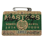 Gary Player Signed 1974 Masters Tournament SERIES Badge #14912 w/Final Masters JSA ALOA