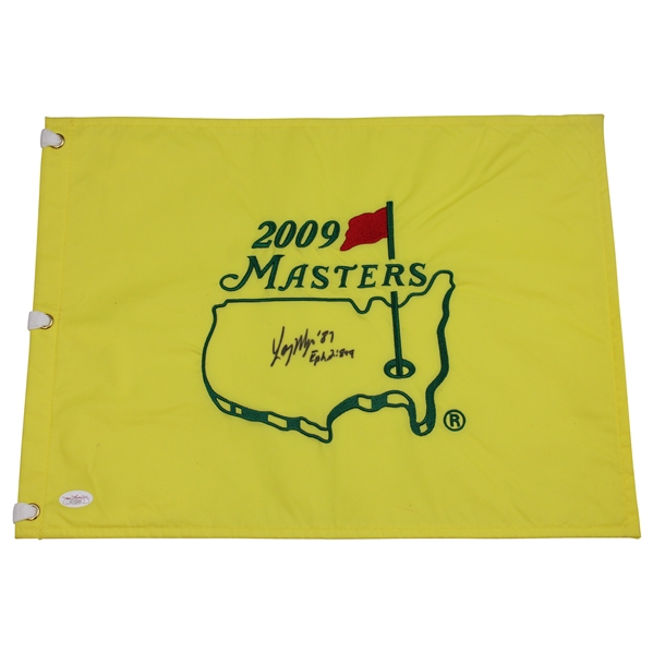 Larry Mize Signed 2009 Masters Embroidered Flag with Year Won Notation & Scripture JSA #G13384