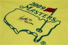 Larry Mize Signed 2009 Masters Embroidered Flag with Year Won Notation & Scripture JSA #G13384