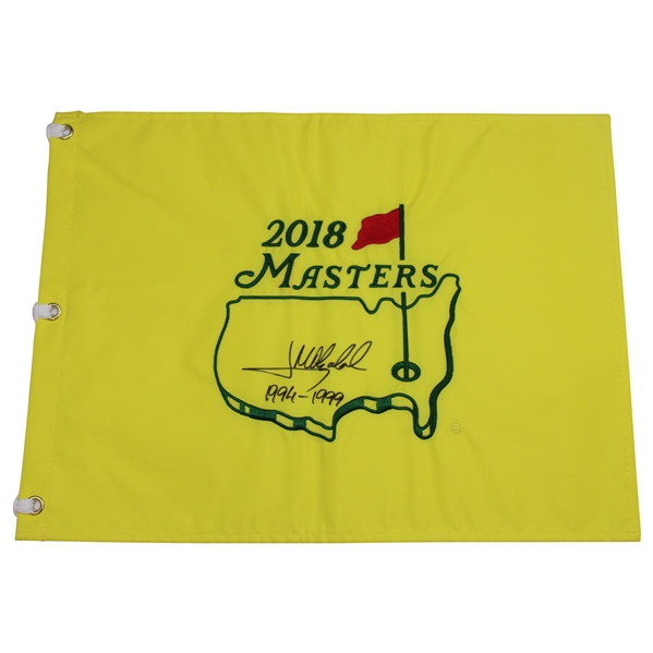Jose Maria Olazabal Signed 2018 Masters Tournament Embroidered Flag w/Years Won Notation JSA ALOA
