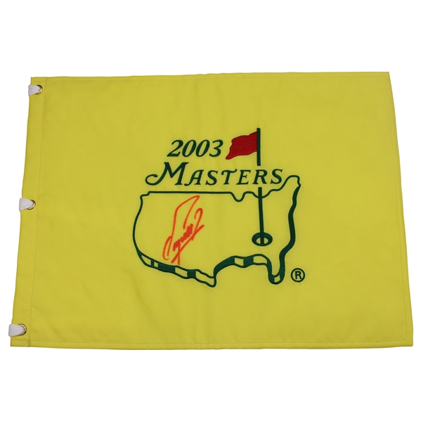 Fuzzy Zoeller Signed 2003 Masters Tournament Embroidered Flag JSA ALOA