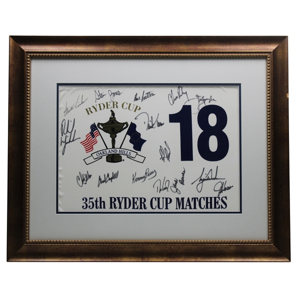 Tiger Woods & Team USA w/Captain Sutton Signed 2004 Ryder Cup at Oakland Hills Flag JSA ALOA