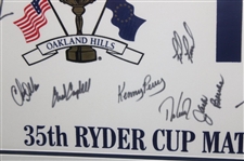 Tiger Woods & Team USA w/Captain Sutton Signed 2004 Ryder Cup at Oakland Hills Flag JSA ALOA