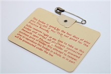 1970 Masters Tournament SERIES Badge #23558 - Billy Casper Winner