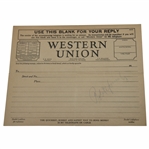 Bobby Jones signed Western Union Telegram JSA ALOA