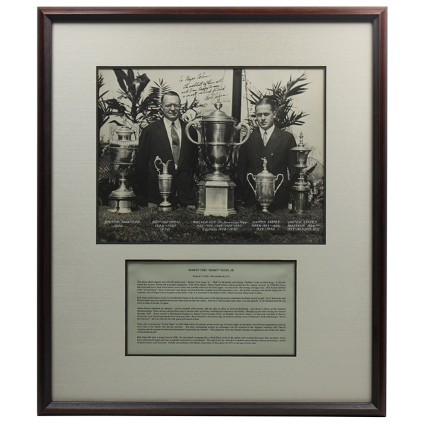 Bobby Jones & O.B. Keeler Signed Grand Slam Trophies Oversize Photo w/Jones, O.B. Keeler, Grand Slam & Walker Cup Trophies  JSA ALOA