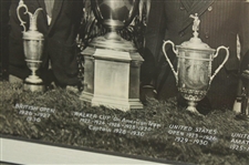 Bobby Jones & O.B. Keeler Signed Grand Slam Trophies Oversize Photo w/Jones, O.B. Keeler, Grand Slam & Walker Cup Trophies  JSA ALOA