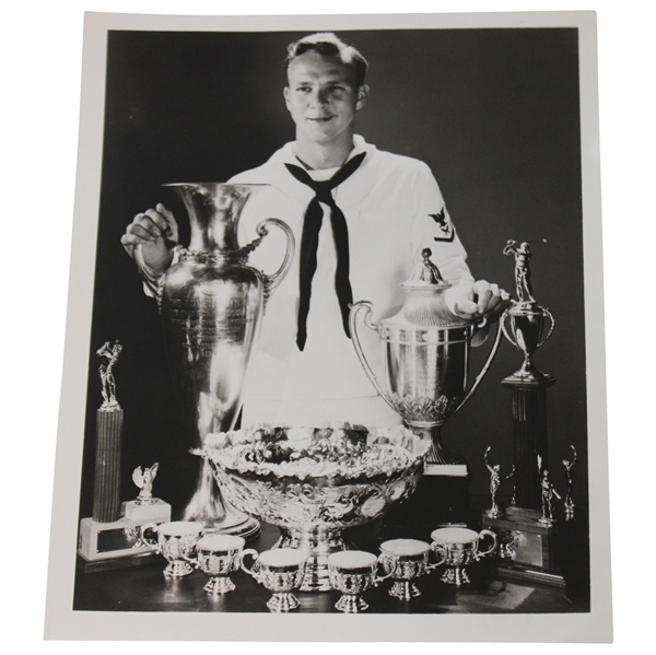 Arnold Palmer in Coast Guard Uniform w/Amateur Trophies Wilson Sportpix Photo