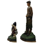Classic Golfer in Plus Fours & Club with Caddy Dog & Golf Bag Bookends