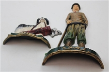 Classic Golfer in Plus Fours & Club with Caddy Dog & Golf Bag Bookends