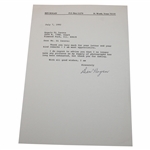 Ben Hogan Signed Letter On Personal Stationary Dated July 7, 1992 JSA ALOA