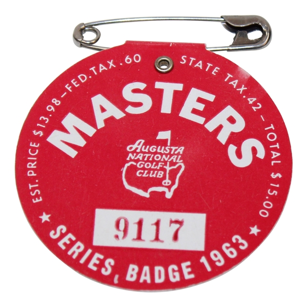 1963 Masters Tournament Series Badge #9117 - Jack Nicklaus First Masters Win