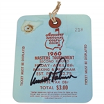 Arnold Palmer Signed 1960 Masters Second Round Ticket #218 w/ Original String JSA ALOA