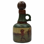 Vintage Fausto Conturi Italian Leather Wrapped Golf Themed Jug Decanter With Stopper