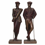 Pair of Male and Lady Austin Sculpture Statues - Leaning on Clubs