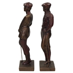 Pair of Male and Lady Austin Sculpture Statues - Leaning on Clubs