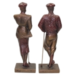Pair of Male and Lady Austin Sculpture Statues - Leaning on Clubs