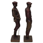 Pair of Male and Lady Austin Sculpture Statues - Leaning on Clubs