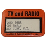 1961 Masters Tournament Press Badge - Gary Player Winner - John Derr Collection