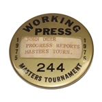 1975 Masters Tournament Working Press Badge - Jack Nicklaus Winner - John Derr Collection