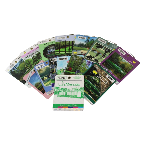 Fifteen (15) Masters Tournament SERIES Badges - 2008-2023 (No 2021) - John Derr Collection