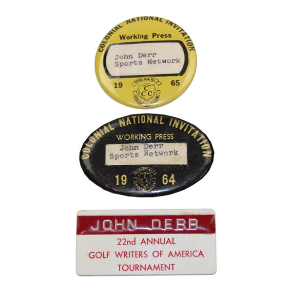 1964 & 1965 Colonial National Inv. Media Badges Plus 1975 Golf Writers of America Tourn. Press Badge