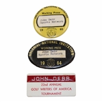 1964 & 1965 Colonial National Inv. Media Badges Plus 1975 Golf Writers of America Tourn. Press Badge