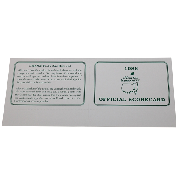 1986 Masters Tournament Official Scorecard