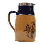 1908 Doulton Stoneware Sterling Rimmed Large Pitcher With Crombie Golf Rule Scene