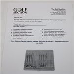 Gene Sarazen Signed Augusta National Golf Club Scorecard - Sarazen Collection JSA ALOA