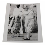 Gene Sarazen Signed Masters Photo Teeing Off w/His Caddy In The Background - Sarazen Collection JSA ALOA